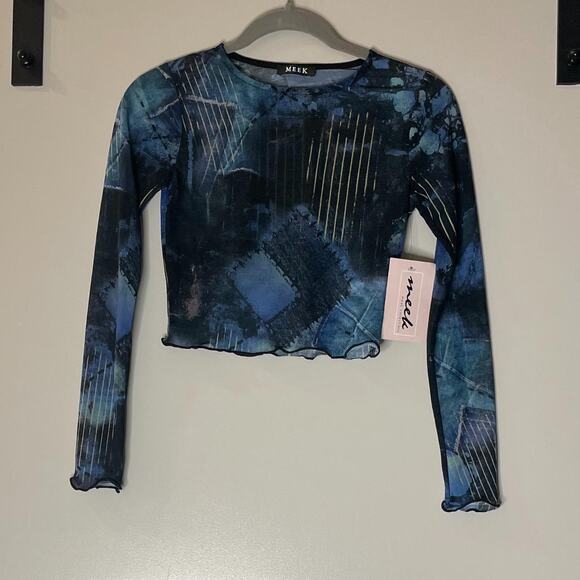 Blue Printed Mesh Top - Picture 3 of 5